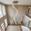 20-Light Crystal Chandelier for High Ceilings, Adjustable 5.9" to 120" Modern Bubble Crystal Staircase Chandelier, Dimmable Raindrop Pendant for Foyer, Stairwell, Living Room, Chrome