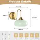 KCO Lighting Mid Century Modern Wall Sconce Vintage 1-Light Green Glass Wall Sconce Antique Brass Wall Light Fixture Brushed Gold Bathroom Vanity Light Hallway Sconces Wall Lighting
