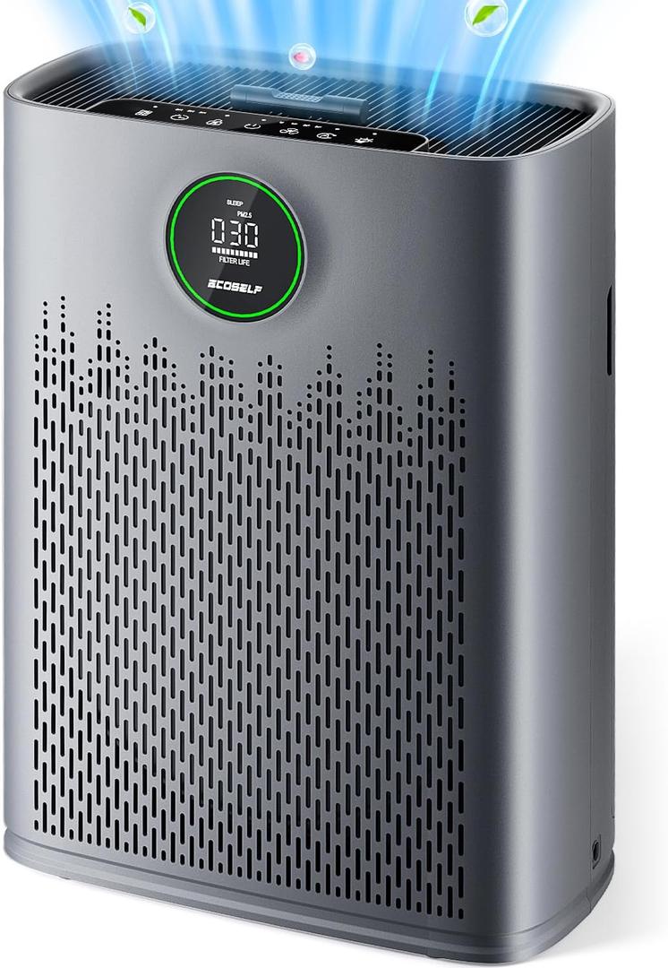 ECOSELF Air Purifiers for Home Large Room, with Smart Mode, PM2.5 Air Quality Display, 22dB Sleep Mode, Aromatherapy, Cover Up to 1295 Ft² with 2X-Purification & 360°Air Outlet, HAP603, Carbon Grey