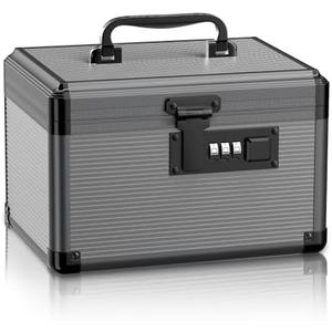 Lockbako Medicine Lock Box with Code, Medication Lock Box with Removable Tray, Portable First Aid Box for Home, 10 * 6.9 * 6.9 Inch (Black)