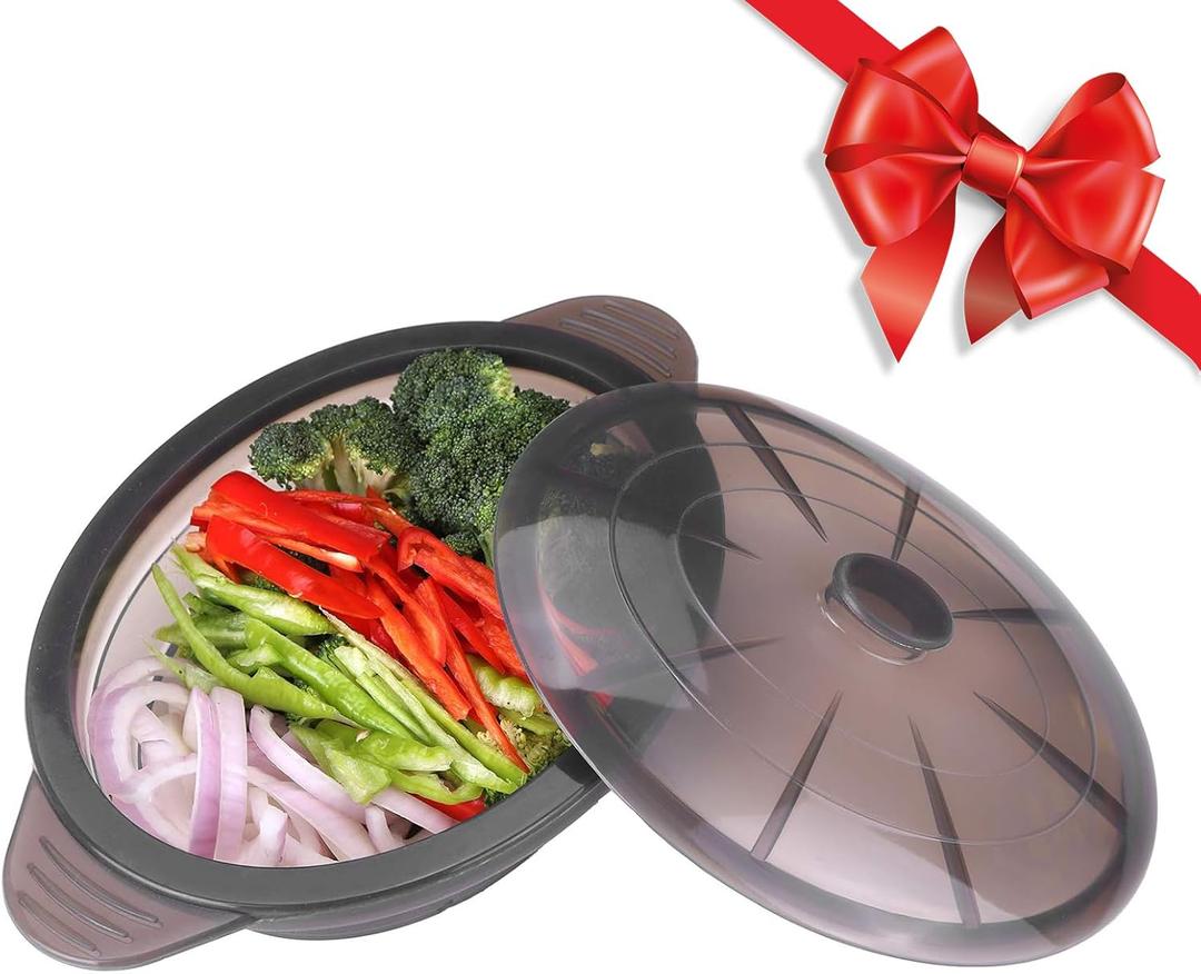 Microwave Steamer Cooker Collapsible Bowl-Silicone Steamer Cookware with Handle Lid for Vegetables Fish Prep Meal Food with Removable Rack BPA Free, Easy to Store, Freezer & Dishwasher Safe, Large (White)