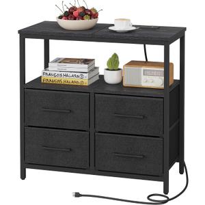 TUTOTAK Large Night Stand with Charging Station, Nightstand with USB and Type-C Port, Bedside Table with Cloth Drawers, End Table for Livingroom, Bedroom, Black TB01BK081, 1 PC-Large