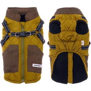 Small Dog Coats for Small Dogs Jackets Fleece Cotton Inner, Waterproof Reflective Dog Jacket with Harness and Zipper, Dog Winter Coats for Cold Weather Small Dogs Coat Winter Clothes (Green, S)