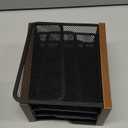 Wooden Desk Mail Organizer, Desktop File Organizer Metal Mesh with 3 Vertical Upright Compartments, Mail Sorter Letter Organizer Rack for Letters, Postcards, Brochures, Mail Holder (2 Pack Black)