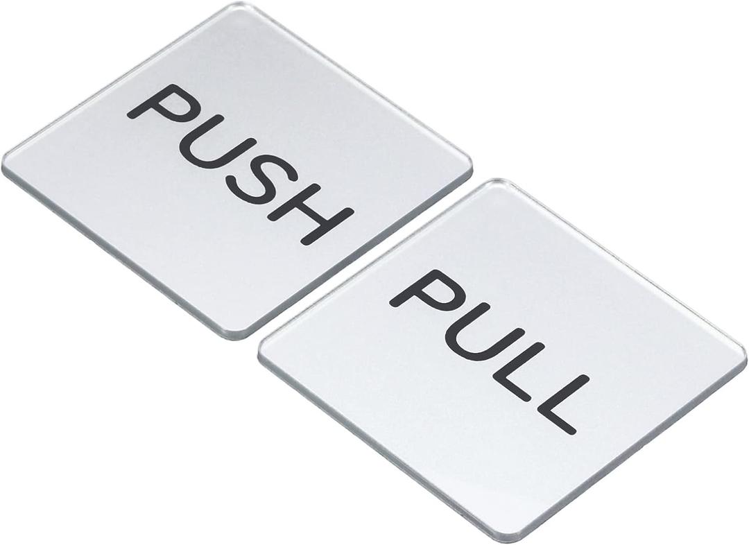 PATIKIL Push Pull Door Sign, 4 Pack Self-Adhesive Square Acrylic Gate Sticker Wall Marker for Office Store Shop, Silver
