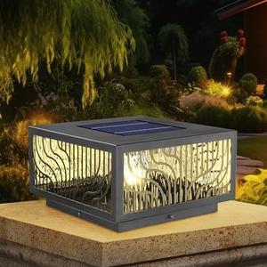 Solar Pillar Light Outdoor,Dusk to Dawn Waterproof Solar Column Cap Lights,Modern Square LED 2700K outdoor column light for Garden Patio Porch Decoration with E26 Bulb,Remote Control (W11.8*H6.3)