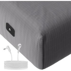 Grounding Fitted Sheets Queen Size, Grounding Sheets Queen with 10% Silver Fiber, 15'' Deep Pocket Grounded Fitted Bed Sheets for Better Sleep & Wellness, 60"x80"x15", Gray