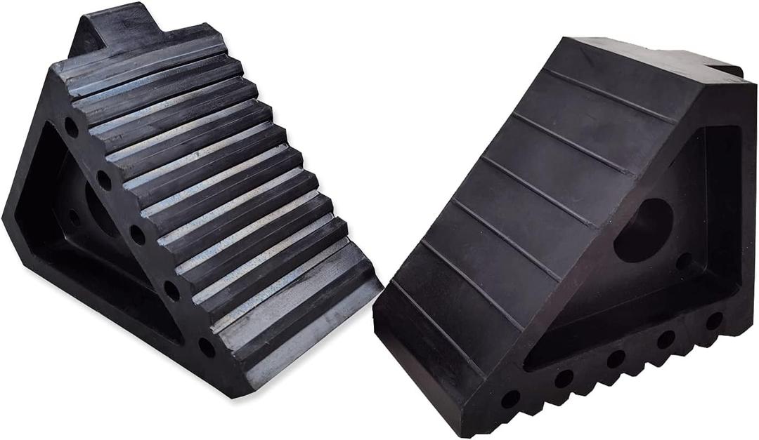 HOXWELL Solid Heavy Duty Rubber Wheel Chocks 2 Packs, Premium Chock for Car, Travel Trailers, RV, Truck, and ATV(2 pcs, Black) 8" x 4" x 6"