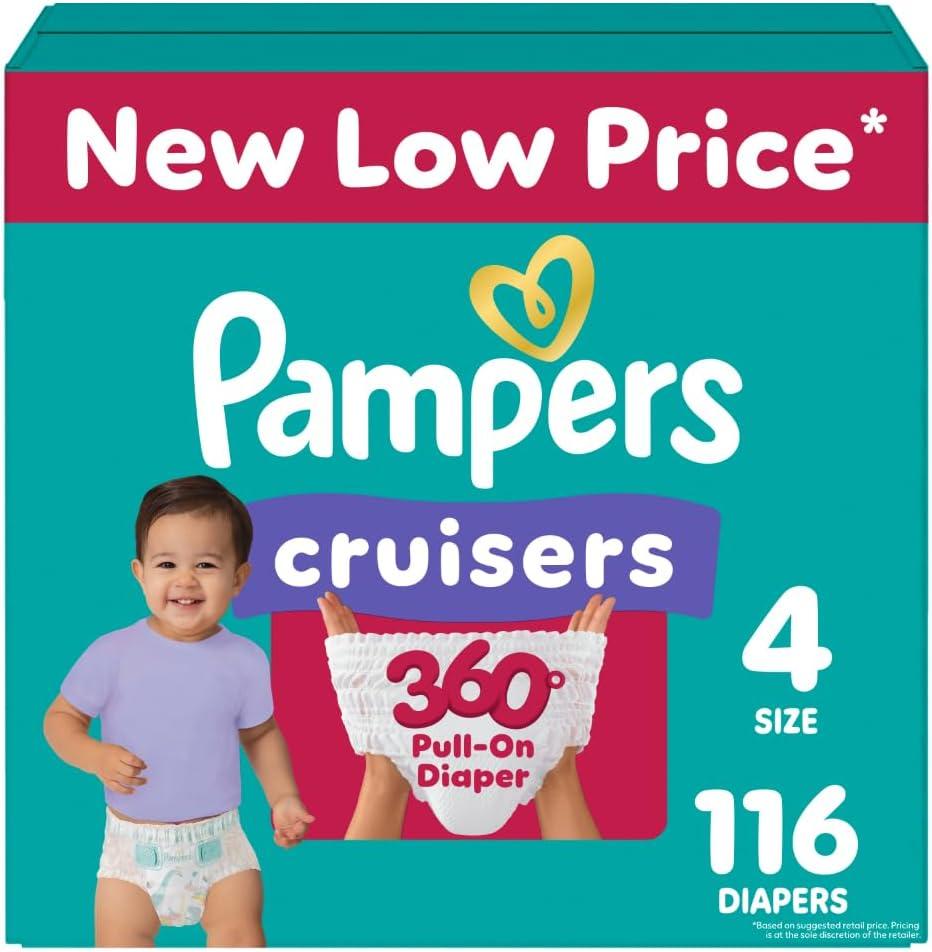 Pampers Diapers - Cruisers 360 - Size 4, 116 Count, Babyproof up to 100% Leakproof Pull-On Diaper