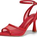 Coutgo Womens Kitten Heels Sandals Pointed Open Toe Ankle Buckle Strap Summer Dress Shoes (6.5, Mesh Red)