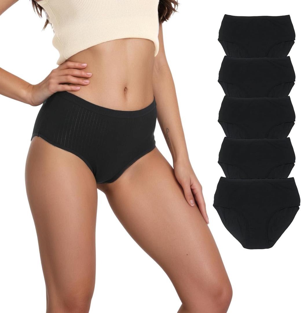 High Waisted Cotton Underwear for Women - Tummy Control Panties No Roll Waistband, Breathable Full Coverage Briefs (M)