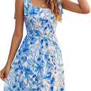 GUBERRY Women's Summer Dress with Pocket Elastic Shoulder V-Waistline Square Neck Mini Cute Floral Sundresses