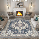 Washable Living Room Area Rug - 8 x 10 Stain Resistant Medallion Soft Bedroom Rugs Distressed Design Non Shedding Carpet for Indoor Outdoor Floor Coverings (8x10 Blue)