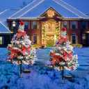 Solar Christmas Trees Decorations, 2 Pack Solar Powered Xmas Tree Lights, Pathway Lights with Multi-Color Lights Waterproof for Outside Garden Yard Lawn House Front Porch Door(White)