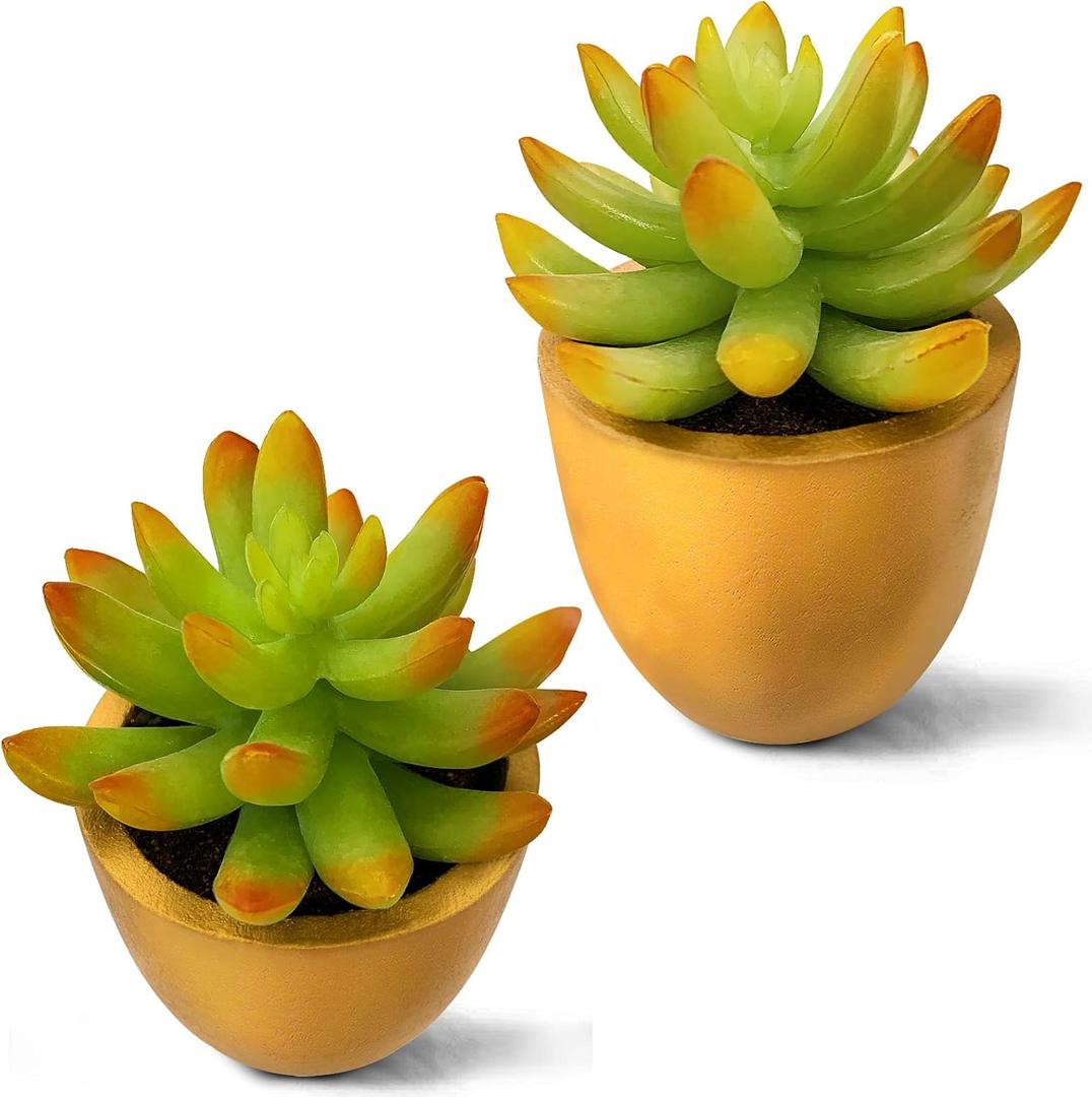 VANGOLD (2-Pack) Bring Nature Indoors Artificial Succulents in Fashionable Golden Flower Pots - Perfect for Home, Office, and Event Decor