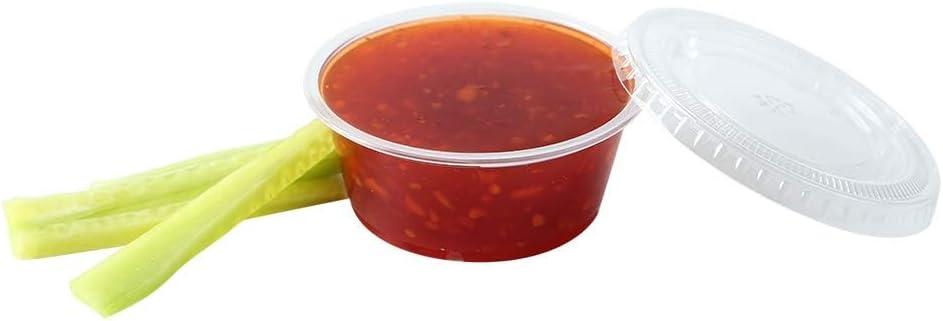 TashiBox 400 Sets - 2 oz Jello Shot Cups with Lids, Small Plastic Portion Cups with Lids, Disposable Condiment Containers for Sauce
