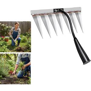 2 x Iron Rake for Weeding, Garden Metal Rake Heavy Duty with 7 Tines, Garden Weeding Rake Tools, Sharp Gardening Weed Rake Tool, Hand Rake Weeder Tool Weed Puller for Backyard Farm Planting Weeding