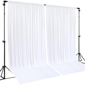 White Backdrop Curtains 2 Panels, 10 Feet Wrinkle-Free Polyester Photography Backdrop Drapes for Wedding Baby Shower Party Background Backdrop Stand- 8FTX10FT (White)