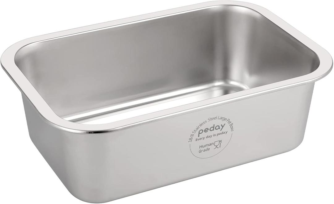 PEDAY 2.64 Gallon Extra Large Dog Water Bowl, Human Grade Stainless Steel, for Extra Large Sized Dogs - Silver Classic
