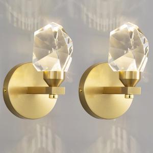 Set of 2 Gold Wall Sconces Modern Crystal Vanity Lighting for Bathroom Bedroom Living Room Entryway Wall Light Hallway Dining Room Lights Wall Mount Lighting Fixture Warm Light
