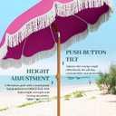 AreShark 7ft Patio Umbrella with Fringe, UPF50+ Beach Umbrella for Table, Pool & Garden, Portable Outdoor Tassels Umbrella w/Fiberglass Ribs& Push Bottom Tilt(Light Pink)