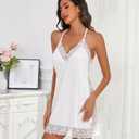 ETOSELL Womens Sexy Lingerie Lace Satin Nightgowns Silky Sleep Night Dress Short Chemise Halter Neck Sleepwear (White, XL)