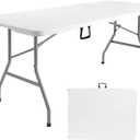 Byliable Folding Table 6ft, Heavy Duty Portable Plastic Fold-in-Half Utility Table with Carrying Handle for Indoor Outdoor, Camping Picnic Party, White