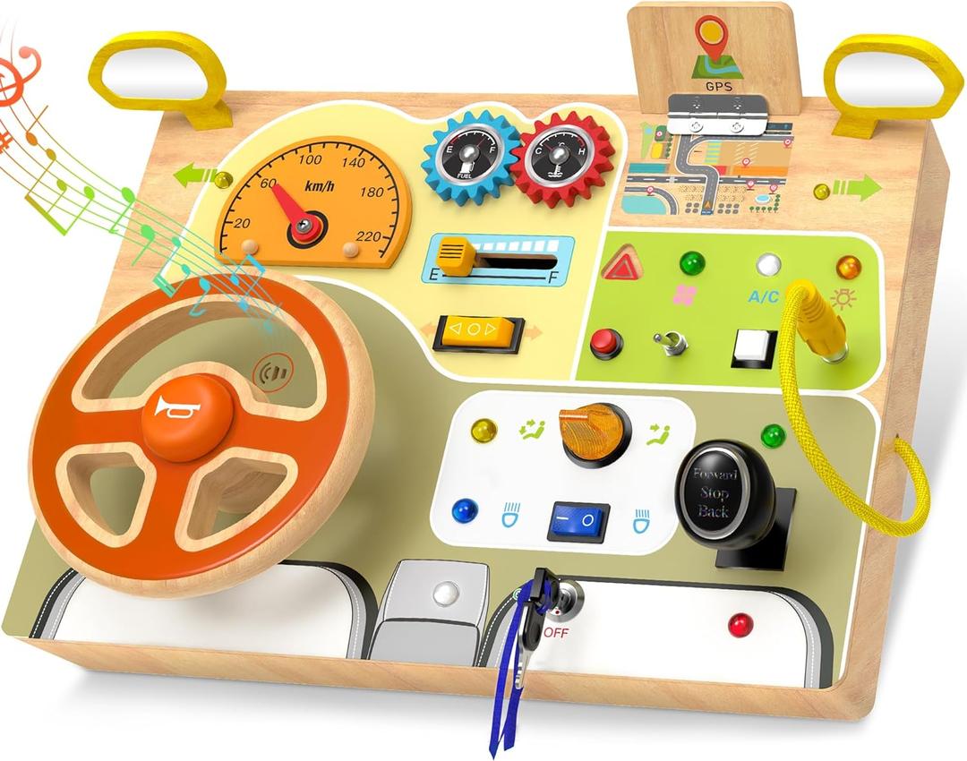 JGOBUB Montessori Toddler Toys - Baby Wooden Busy Board - Sensory Toys with Light Switch - Travel Toys for Educational Toddler Activities for Toddlers 3 4 5 6+ Year Old