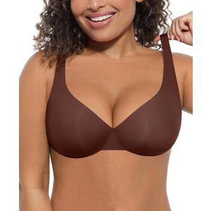 FeelinGirl Bras for Women Unlined No Padding Comfort Underwire Plus Size Full Coverage Seamless Plunge Everyday Bras (36C, Mocca)