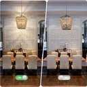 Modern Farmhouse Chandelier Light Fixtures, 4-Light Rattan Pendant Lighting with Bulbs, Boho Black Metal Geometry Chandeliers for Dining Room, Kitchen Island, Entryway Foyer