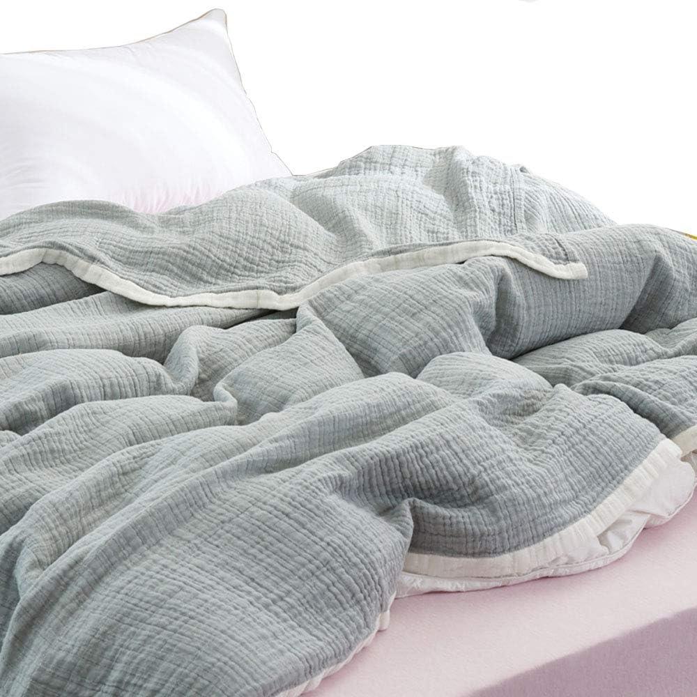 Muslin Cotton Blanket for Adult and Kids,Full/Queen Size (60" x 60"),100% Cotton,4-Layer Soft and Lightweight Blanket for Bed,Couch &Sofa,Muslin Coverlet for All Season - Blue Grey