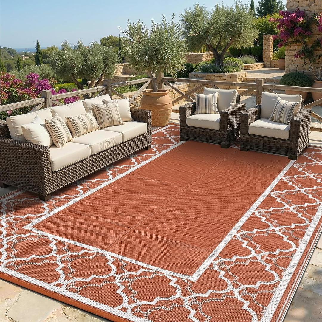 Garvee Reversible Outdoor Rug 6x9, Waterproof Outdoor Plastic Straw Rug with Interlacing Pattern, RV Mat for Picnics, Patio, Camping, Balcony, Deck, Backyard, Porch, Orange