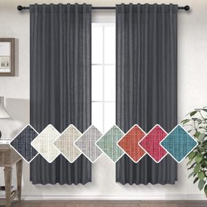 Charcoal Grey Curtains 63 Inch Length for Boys Bedroom 2 Panels Back Tab Pocket Lightweight Airy Light Filtering Semi Sheer Dark Gray Linen Curtains for Living Room Dining Bay Window Rustic 52x63 Long