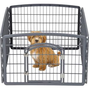 IRIS USA 24" Exercise 4-Panel Pet Playpen with Door, Dog Playpen, Puppy Playpen, Small and Medium Dogs, Keep Pets Secure, Easy Assemble, Rust-Free, Heavy-Duty Molded Plastic, Customizable, Gray