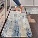 LEEVAN Anti Fatigue Kitchen Mats, Multi Blue Kitchen Rugs 20"x32"+20"x47", Non-Slip Waterproof Kitchen Floor Mats, Colorful Comfort Mats for Kitchen Floor, Sink, Laundry, Office