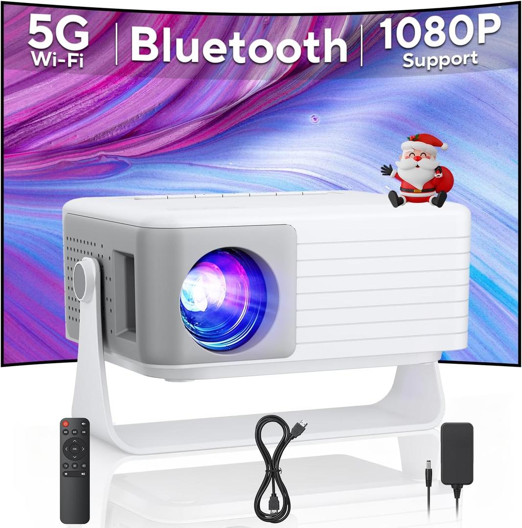 Mini Projector with WiFi and Bluetooth, AKIYO 2025 Upgraded Projector 1080P Support, 360 Rotating, Auto Keystone, Portable Projector for Home Theater/Outdoor, Compatible with iOS/Android/Laptop/PS5