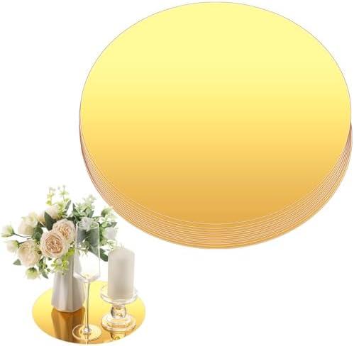 Thyle 12 Pcs 12 Inch Acrylic Round Mirror for Table Centerpieces Circle Mirror Candle Plates for Wall Wedding Table Centerpieces for Christmas Party Decor, Thickness 1 mm (Gold)