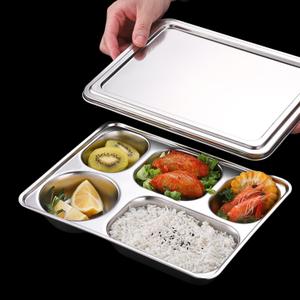 Stainless Steel Divided Plates with Lid, 5 Pack Divided Dinner Tray 5 Compartments Snack Containers Divided Dinner Tray Meal Prep Lunch Containers for Adults, Picky Eaters, Campers, Portion Control