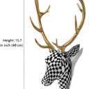 XYZWOMN Deer Head Wall Decor, 15.7 Inch Faux Resin Animal Head Wall Mount with Gold Antlers, Modern Mosaic 3D Wall Art Sculpture for Living Room Bedroom Home Decoration, Black and White