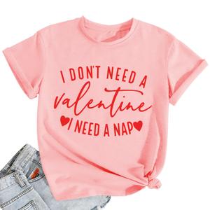 qdl Valentine's Shirts for Women - Cute Heart Short Sleeve Tee Valentine's Day Blouse Top (Pink, XXL)