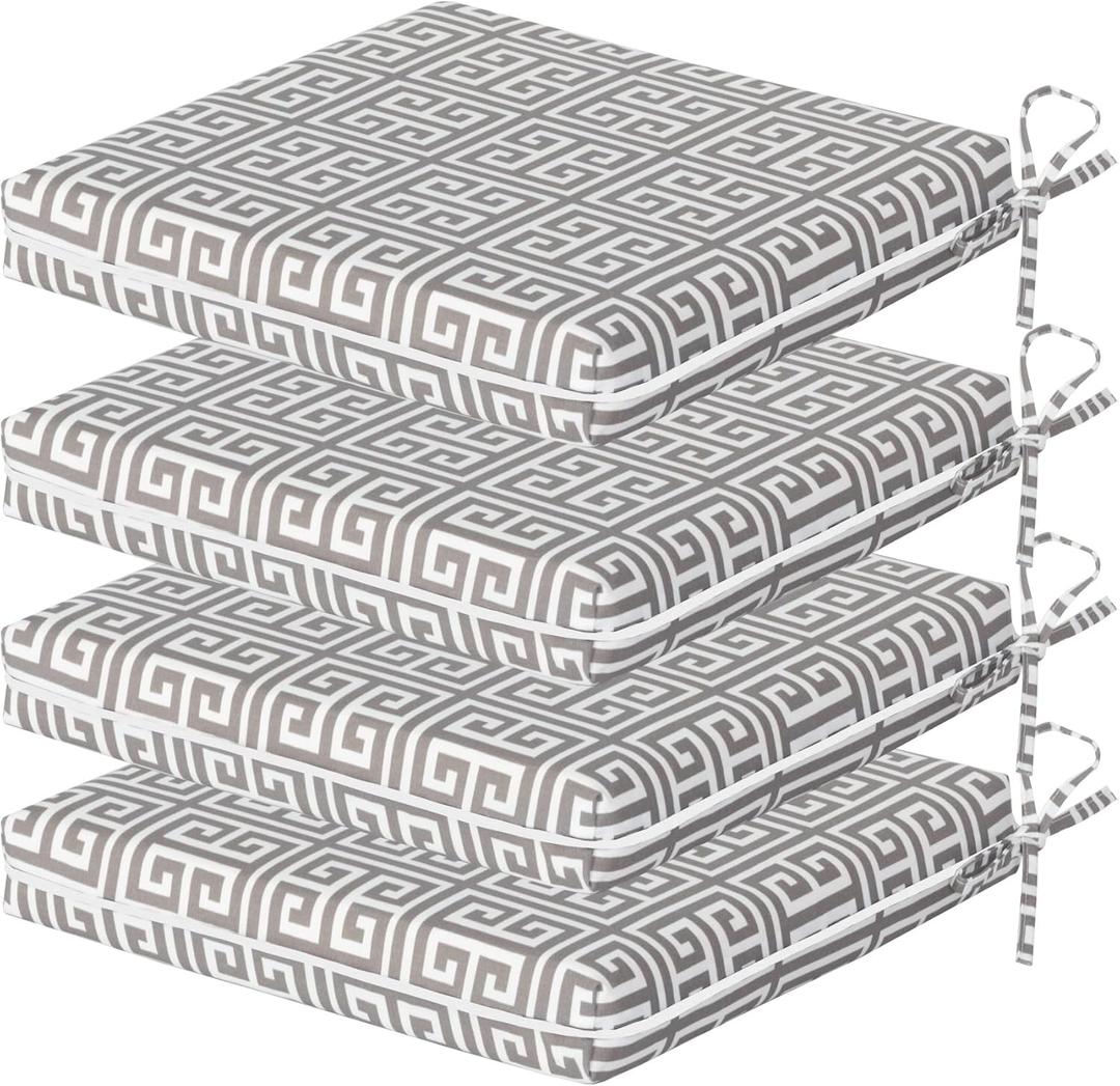 Outdoor Dining Chair Cushion Pad 20"x20" 4Pcs- Tie Straps for Secure Fit, Water-Resistant, UV Resistant, Recycled PFAS-Free Fabric, Print 016