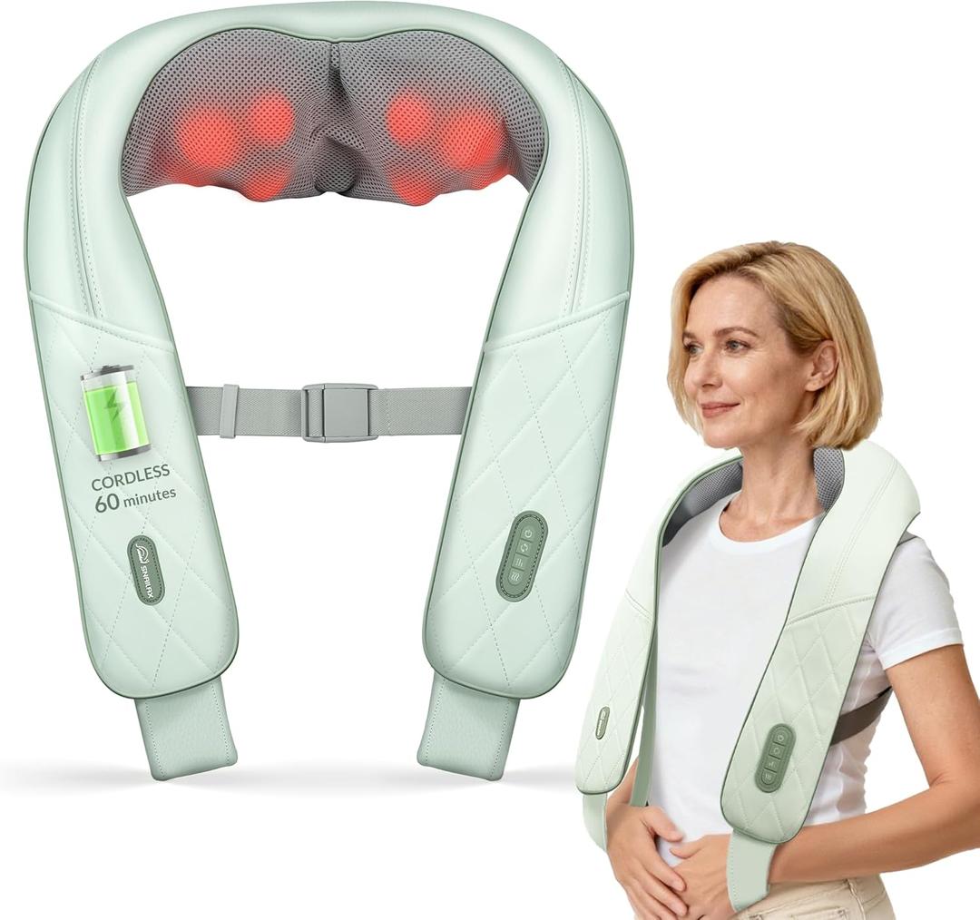 Snailax Cordless Neck Massager with Heat, Shiatsu Neck Shoulder Massager for Pain Relief Deep Tissue, 4D Kneading Back Massager Pillow, Rechargable Portable Massager, Gifts/Presents for Women, Men