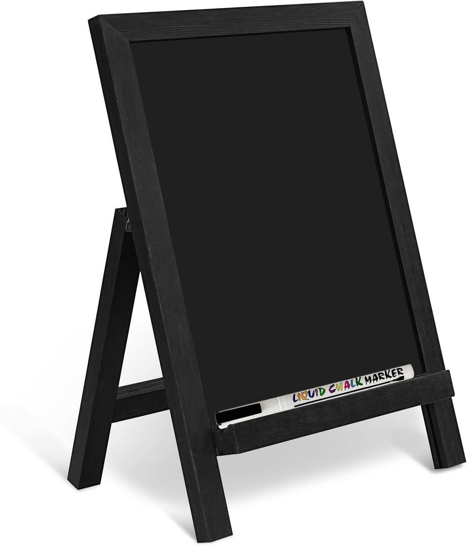 4 THOUGHT Small Tabletop Chalkboard Signs, 9.5" x 14" Magnetic Mini Chalk Board with Stand for Food Wooden Frame Easel Countertop Menu Board for Kitchen Cafe Home Pub, Black
