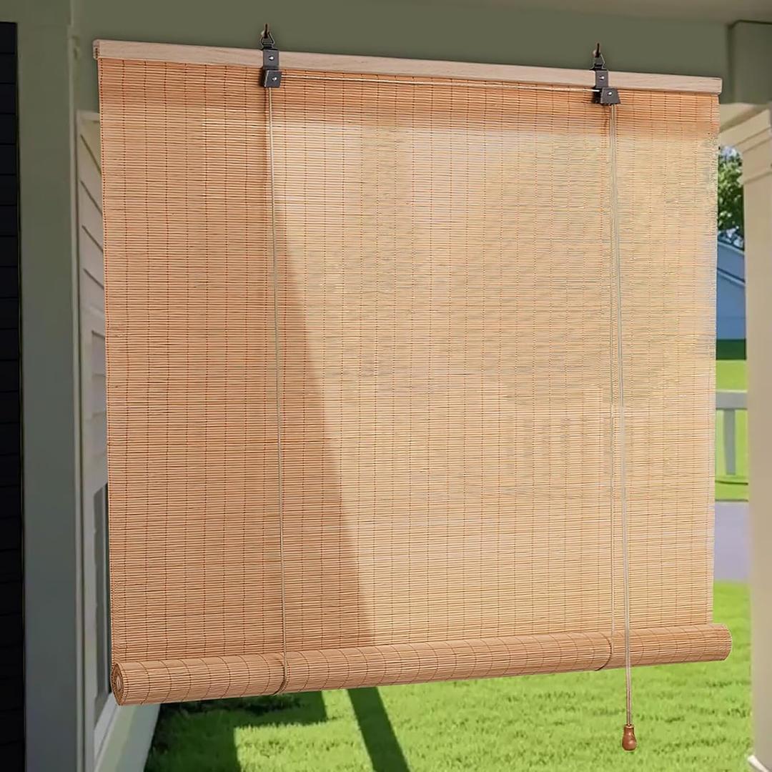 Bamboo Roller Shades Roman Shades for Window: Bamboo Blinds for Interior Windows and Outdoor Patio,Roll Up Blinds for Indoor Porch Light Filtering Sunshade,Easy to Install 24" W X 48" H