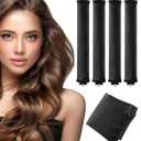 Heatless Curls Overnight Hair Curler - 4 Pcs Curling Rod to Sleep In, Velvet Hair Rollers with Satin Hair Scarf (Black)