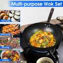 Souped Up Recipes 12.5 Inch Carbon Steel Wok For Electric, Induction and Gas Stoves (Lid, Spatula and User Guide Video Included)