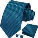 HISDERN Mens Solid Ties Formal Business Woven Tie and Pocket Square Cufflinks Set Classic Silk Satin Necktie Wedding (J7-teal)