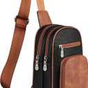 FADEON Sling Bags for Women Crossbody Bags, Designer PU Leather Sling Purse Multi-Pocket Packs with Card Slot Black Brown