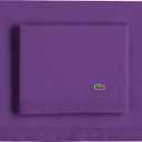 Lacoste 100% Cotton Percale Solid Sheet Set, Breathable, Cooling & Hotel Quality Sheets - Deep Pocket, Easy-Fit, Oeko-Tex Certified, Plum, King
