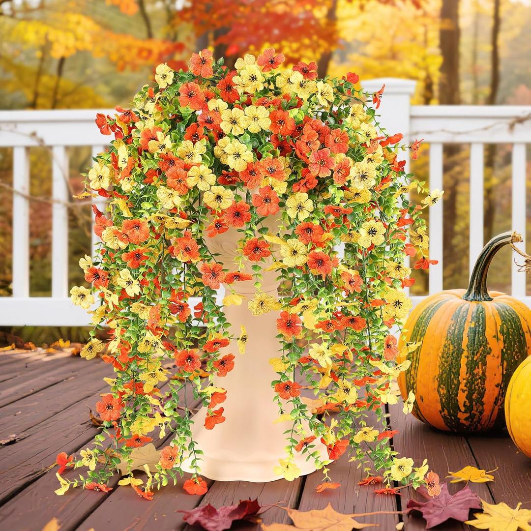6 Bundles Artificial Fall Flowers for Outdoors Fake Plants Garden Home Fall Decor,UV Resistant Realistic Silk Faux Autumn Flower Indoor Outside Front Porch Patio Balcony Yard Farmhouse (Orange)